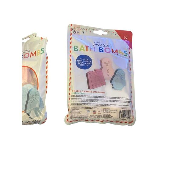 BATH BOMBS 3 PACKS WITH VANILLA,PEPPERMINT AND SUGAR PLUM SCENTED - Picture 2 of 2